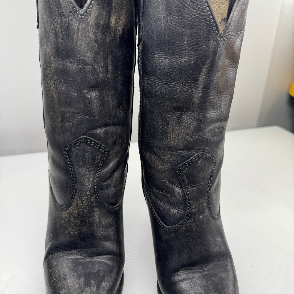 Vintage Zodiac Rusty Cowboy Western Boots Women 7.5 Black Leather Stacked Heel - Picture 2 of 11
